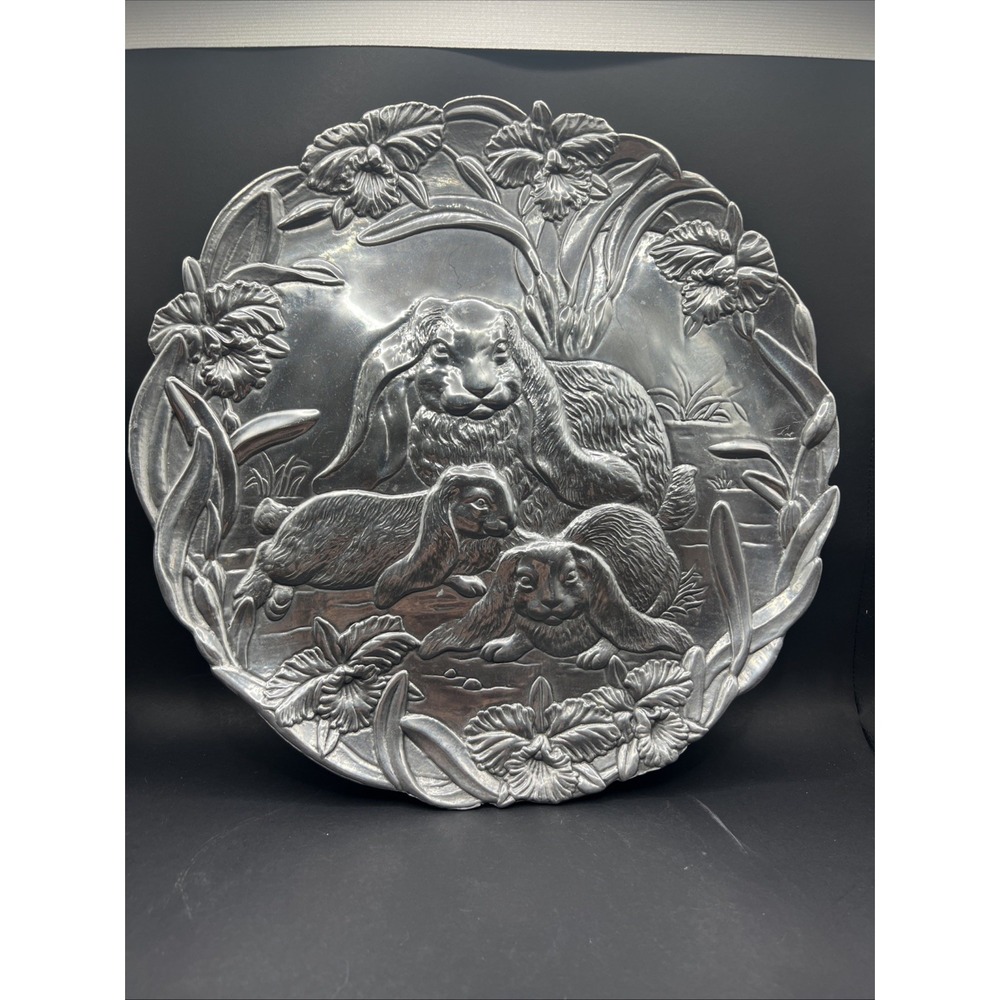 Vtg 1994 ARTHUR COURT 12.5" Aluminum Pewter Serving Platter Plate Bunny Rabbit